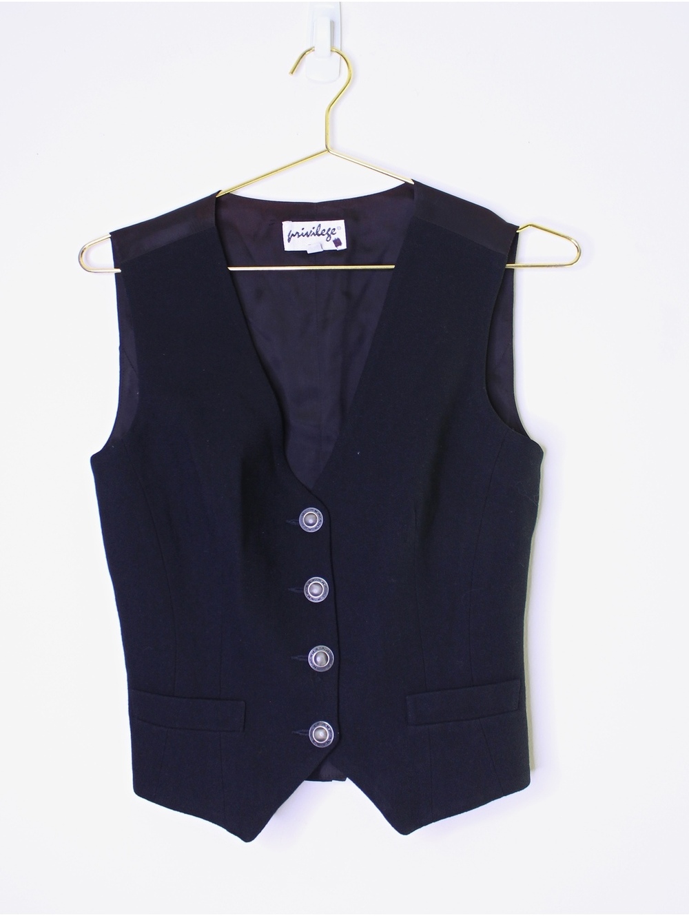 VTG Black Wool Button Down Vest - 2